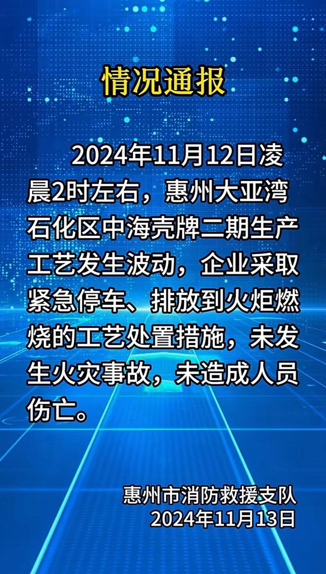 惠州大亚湾石化区火光冲天消防支队：生产工艺波动未发生火灾(图2)